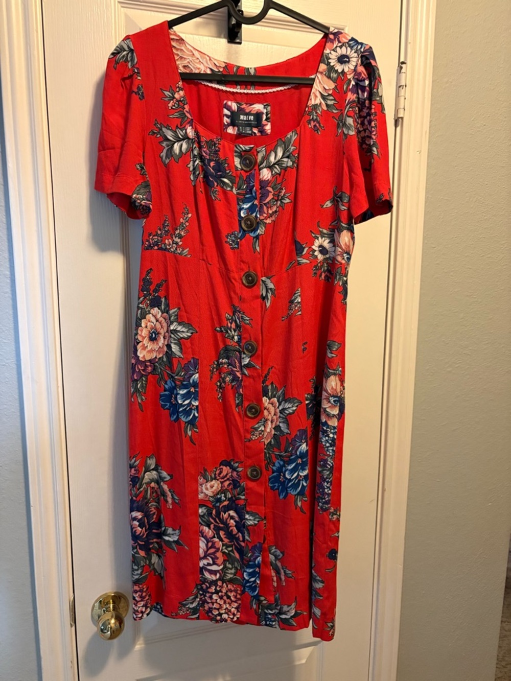 Anthropologie Maeve Red Floral Button-Front Midi Dress - Size 4